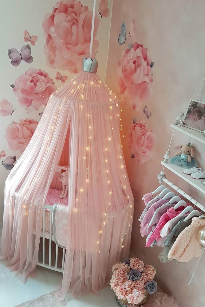 Nursery Idea With Painted Wall For Girls #floralwall