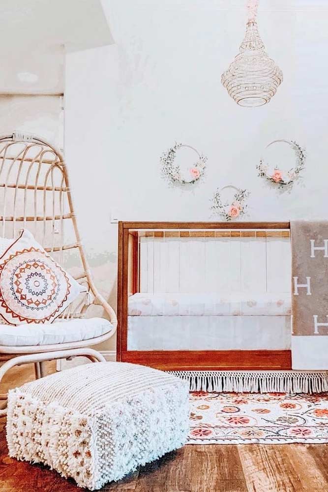 Boho Nursery Design For Girls With Wicker Chair #wickerchair