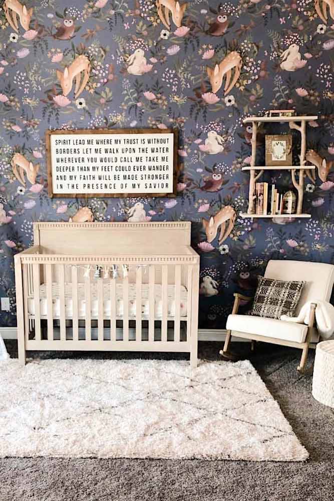 Nursery Idea With Cute Animals Wallpaper #rusticdecor #crib