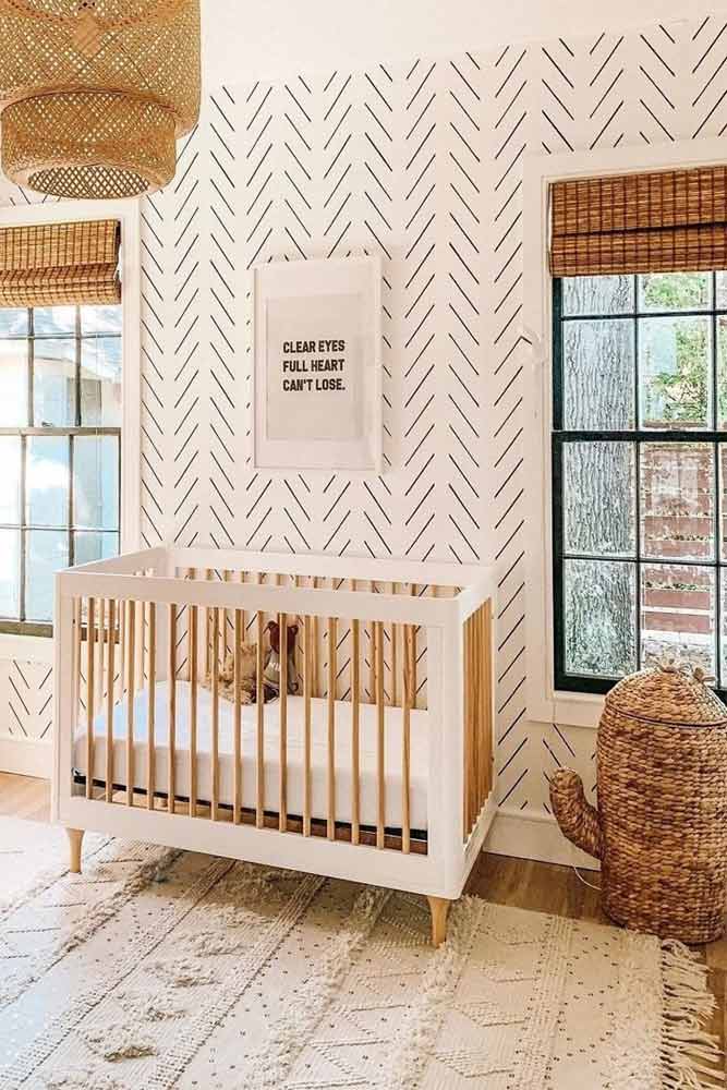 Neutral Nursery With Wicker Accents #wickerfurniture #walldecor