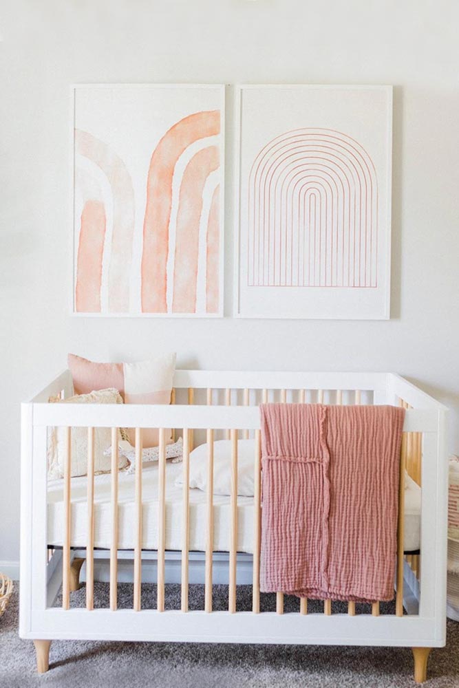 Neutral Nursery With Simple Wall Decor #walldecor #woodencrib