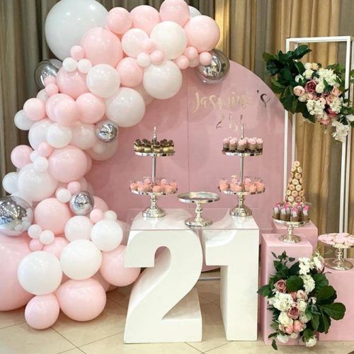 Party Theme In Pink Color With Flowers #21thbirthdayparty