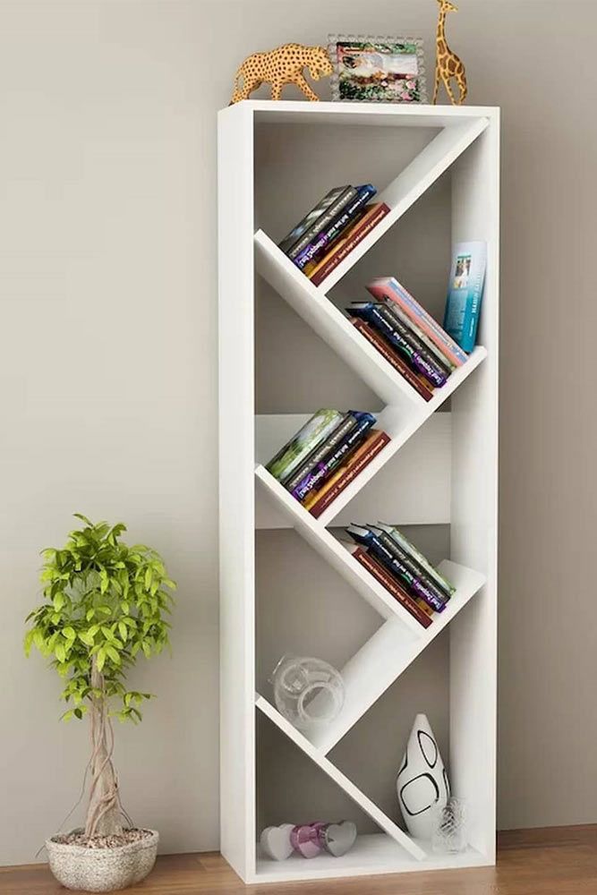 Asymmetrical Bookcase Design #whitebookcase