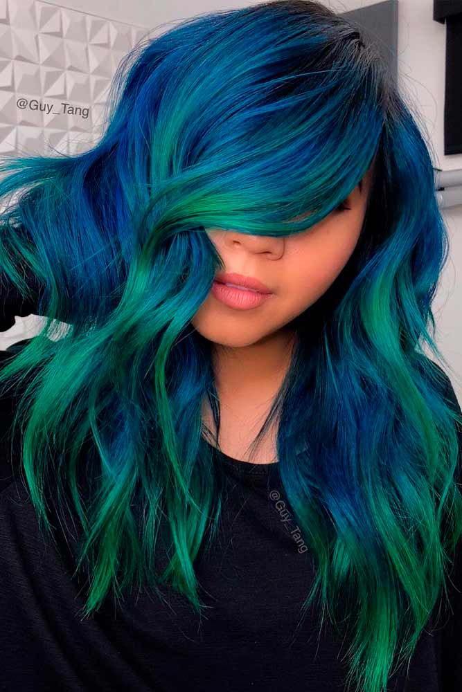 Blue And Green Balayage Hair #colorfulhair #longhair