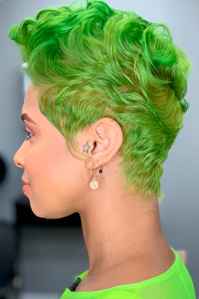 Lime Green #colorfulhair #shorthairstyles