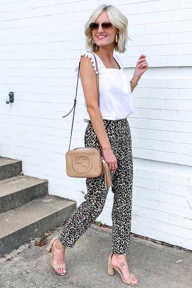 White Top With Leopard Trousers Outfit #leopardpants