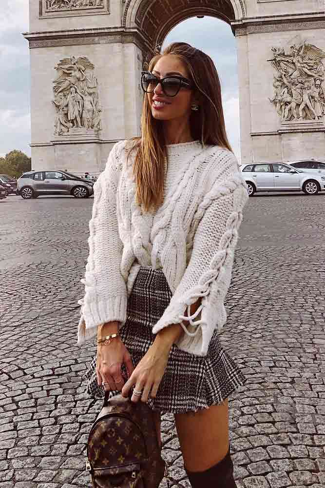 Plaid Mini Skirt With Oversize Sweater #oversizesweater