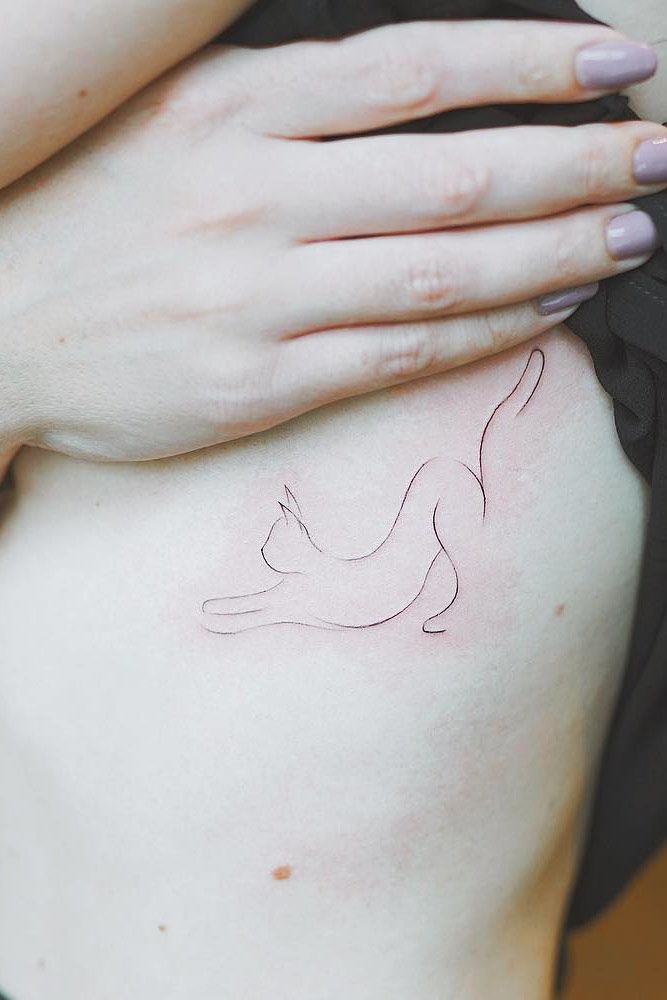 Simple Outline Cat Tattoo #cattattoo