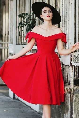 Red Off The Shoulder Retro Dress #reddress #shoulderoffdress