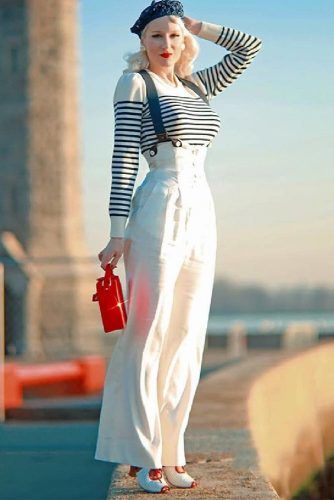 Striped Sweater With Fancy Slacks Idea #stripedtop