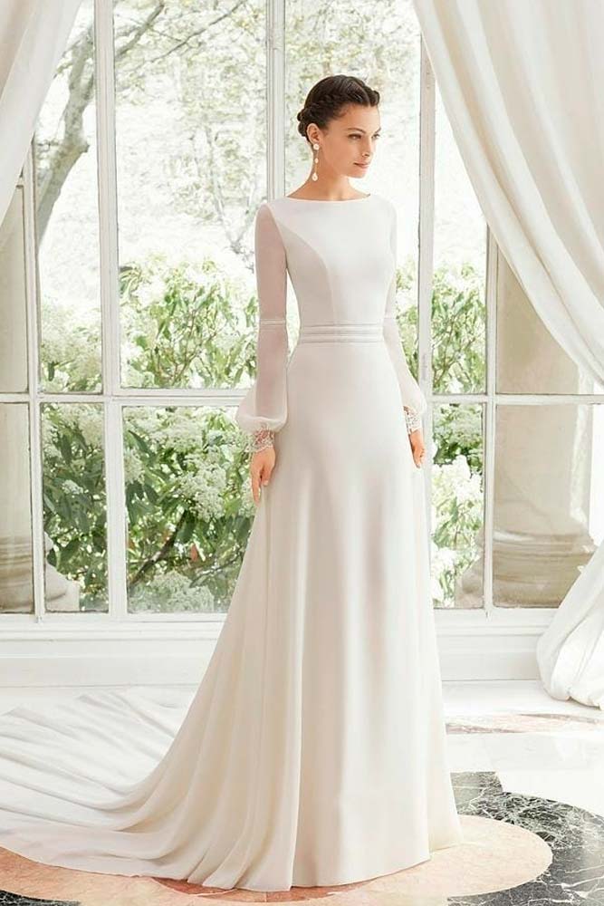 Simple Cuff Sleeves Wedding Dress #modestweddingdress #cuffsleeves