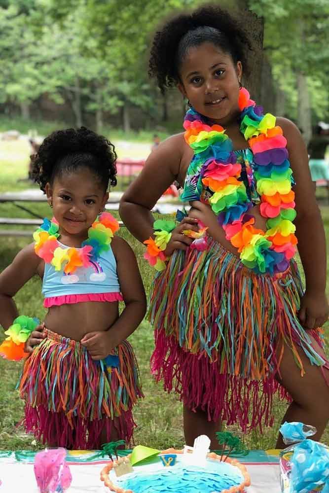 Hula Skirt With Flower Leis #flowerleis