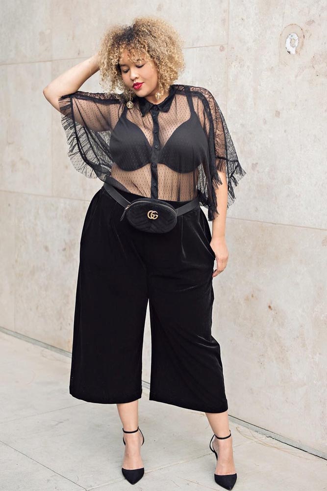 The Black Culottes And A Transparent Top Outfit #blacktop #culottes