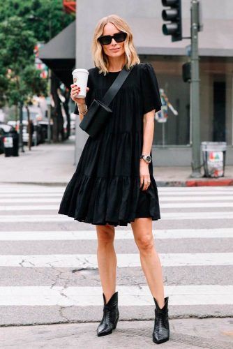 black dress with cowboy boots