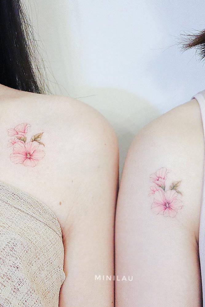 best friend tattoos shoulder flowers