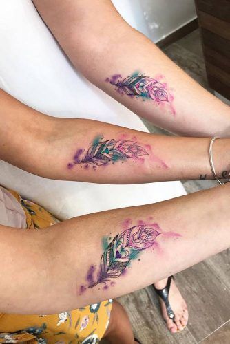 Watercolor Feathers For Bff #watercolortattoo #feathertattoo