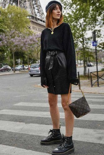 black dress with combat boots