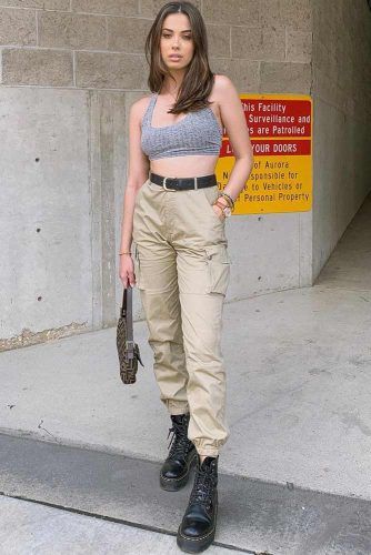 Cargo Pants With Combat Boots Outfit #cargopants #croptop