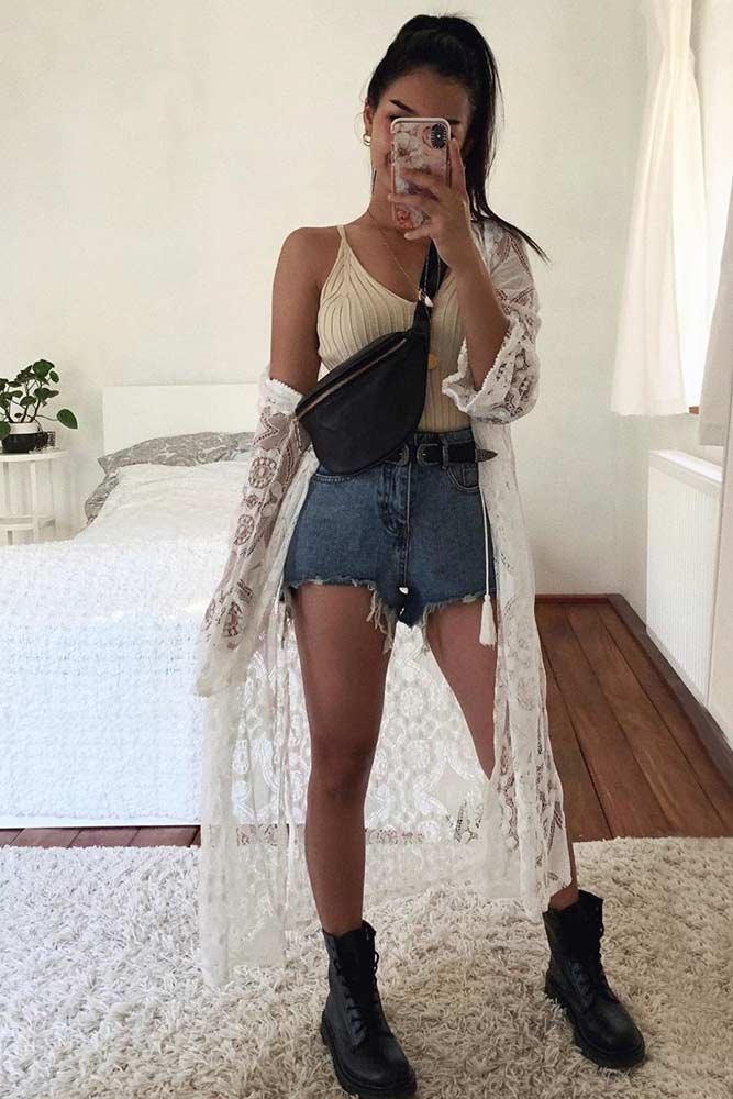 Denim Shorts With Combat Boots Outfit #denimshorts #top