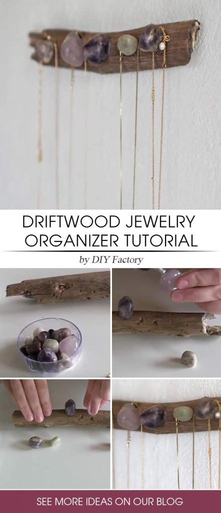 DIY Driftwood Jewelry Organizer #driftwoodorganizer #diynecklaceholder #diyorganizer