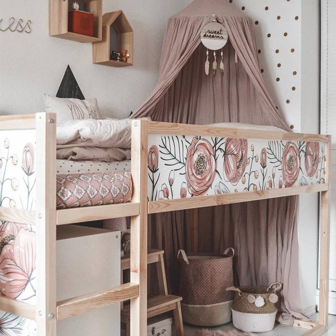 Pink Girly Bedroom Loft Bed With Canopy #girlbedroom #canopybed