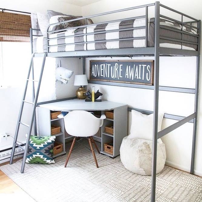 Metallic Loft Bed With Corner Study Space #studyspace