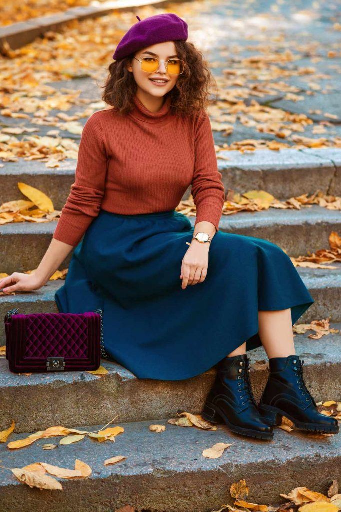 Orange Long Sleeve with Blue Skirt