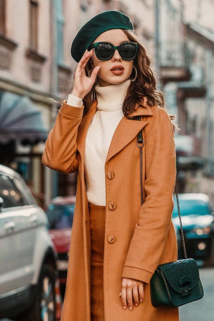 Blue Beret and Beige Coat