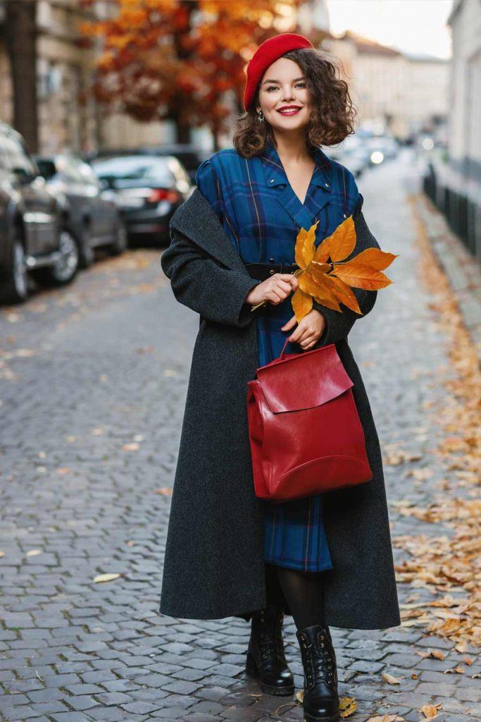 Red Beret with Blue Dress