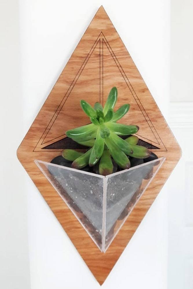 Wood And Acrylic Geometric Wall Planter #geometricplanter