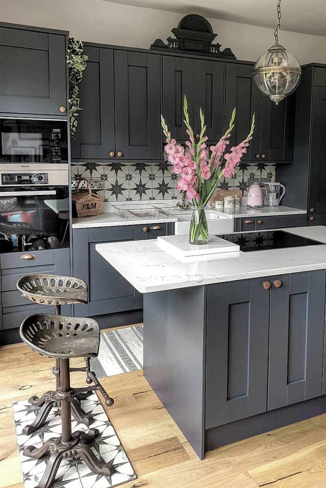 Gray Kitchen With Metallic Stools #metallicstools