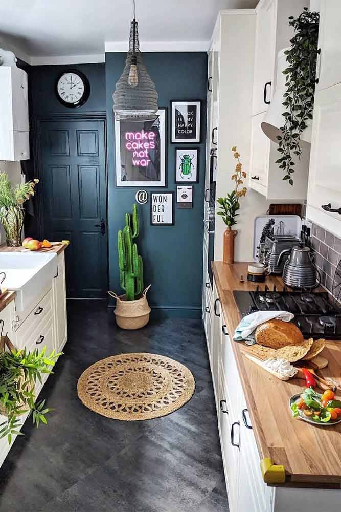 Small Kitchen With White Cabinets And Dark Walls #darkwalls