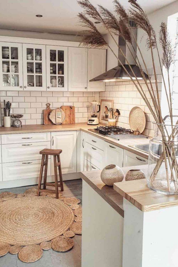 White Kitchen With Natural Accents #naturalrug