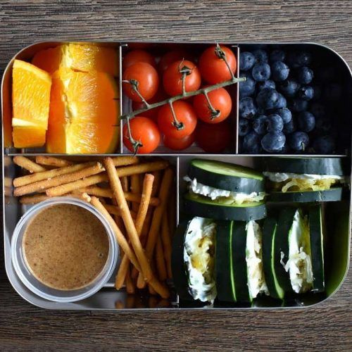 Lunch Box With Cucumber Sandwiches #orange #tomatoes