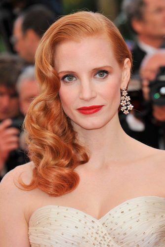 Jessica Chastain’s Copper Hair With Golden Tone #jessicachastain