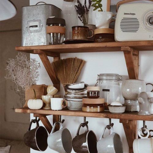 Fixed Bracket Shelves With Hooks #rusticshelves #kitchenspace