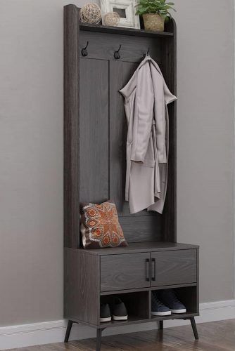 Modern Dark Gray Hall Tree With Enclosed Shelf #smallhalltree #shelves