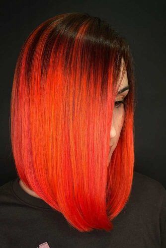 Bright Orange Melt #sleekhair #mediumhair #bobhairstyle