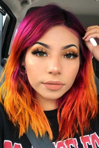 Bright Rainbow Hair #lobhairstyles #twotonedhair