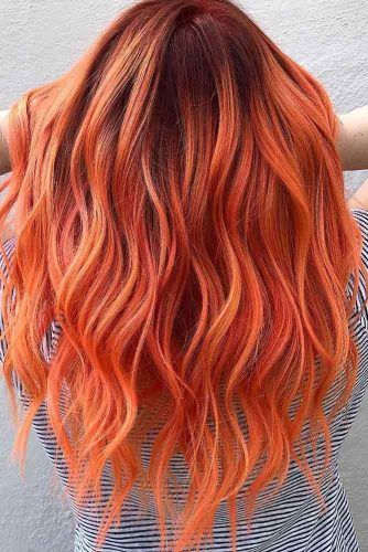 Orange Ombre Hairstyle #longhair #wavyhair #ombrehair