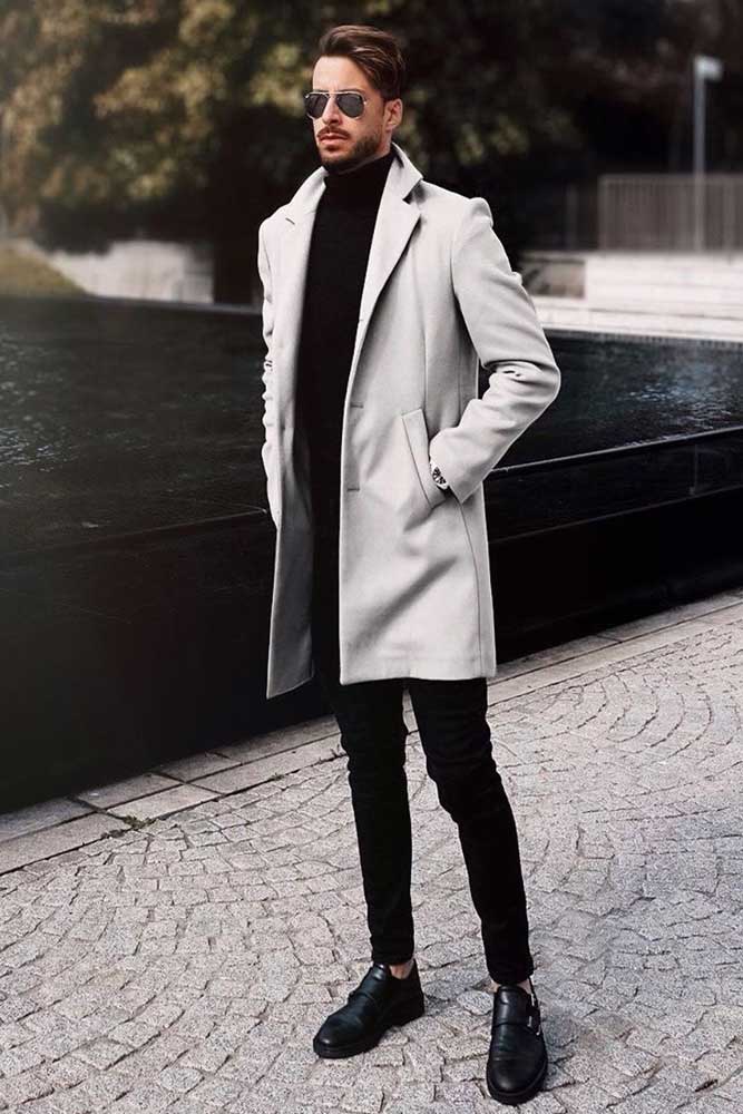 Gray coat outfit mens best sale