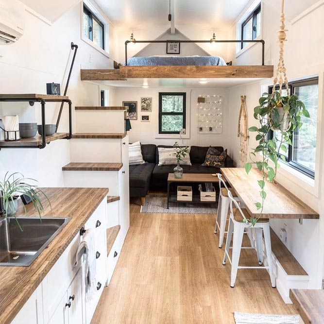 Small Apartment With High Celling In White And Natural Colors #whitewall #smallkitchen