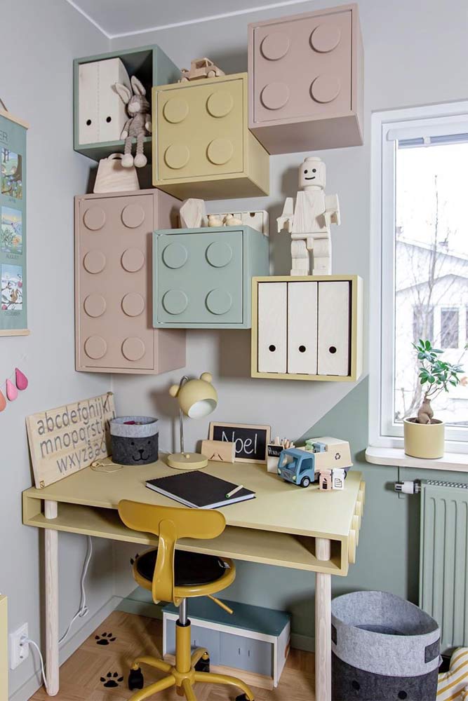 Lego Kids Desk Design With Retro Stool #legotable #cabinets