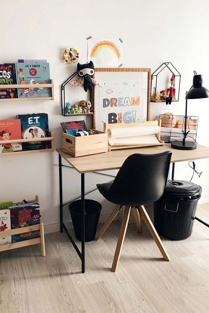 Industrial Desk With Modern Black Furniture Accents #blackfurniture #plasticchair