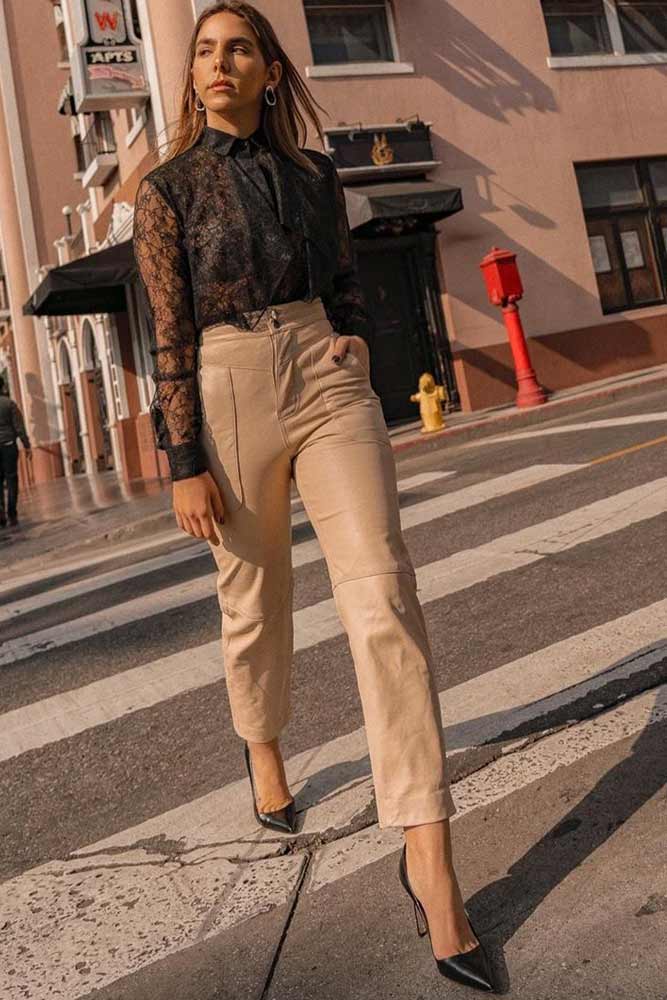 tan leather pants womens