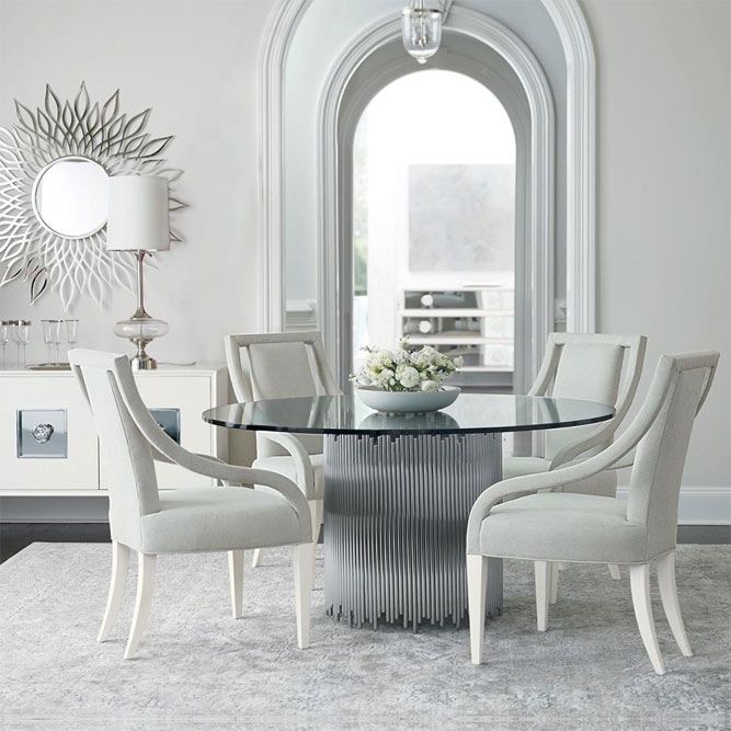 Modern Set With Glass Top Table #glasstop #whitechairs