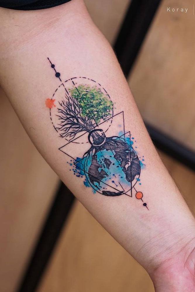 Half Colored Tree With Planet