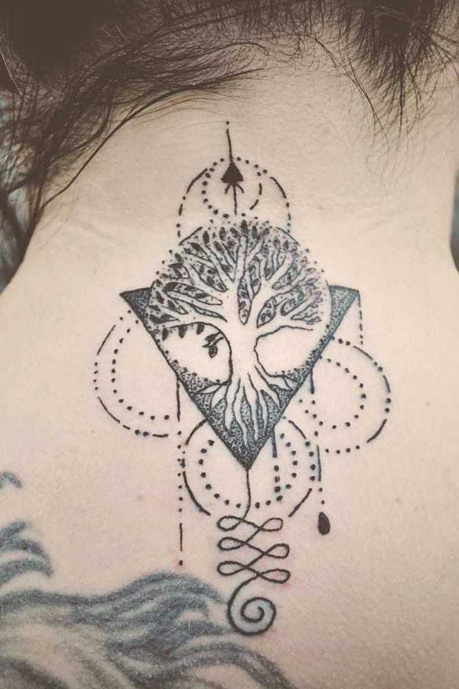 Oak Tree Tattoo With Geometric Elements