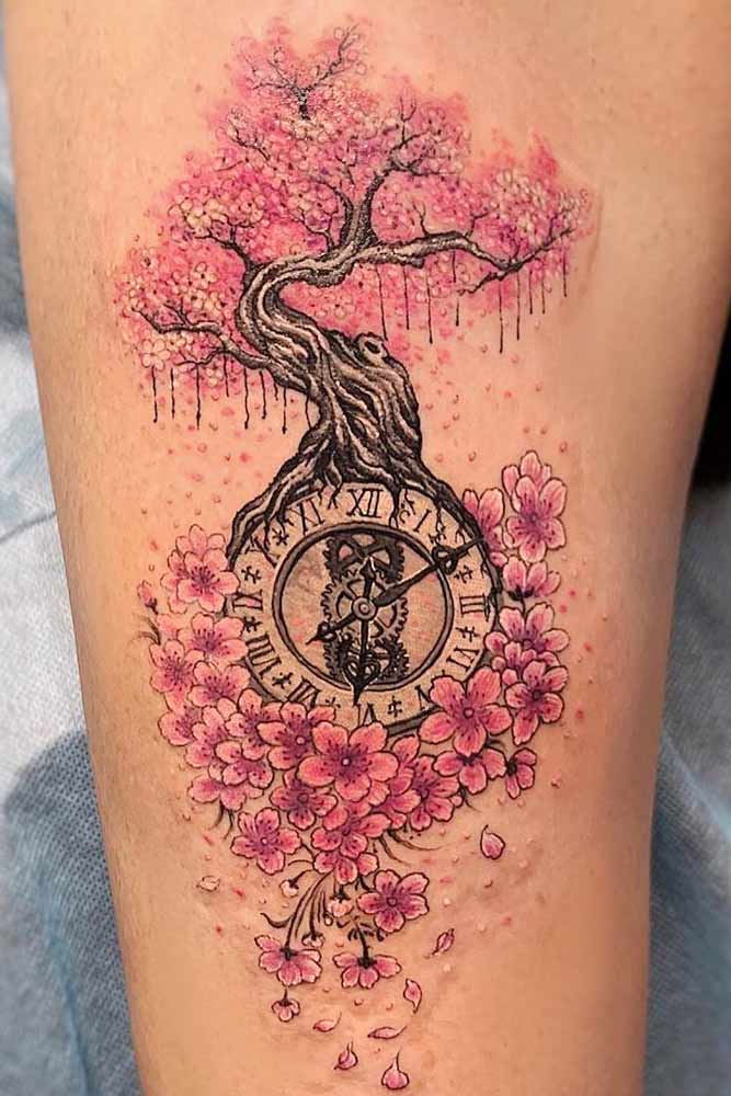 Japanese Cherry Blossom Tree Tattoo On Leg At Isaac Macquarie Blog