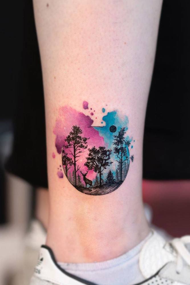 Trees With Deer Tattoo Design